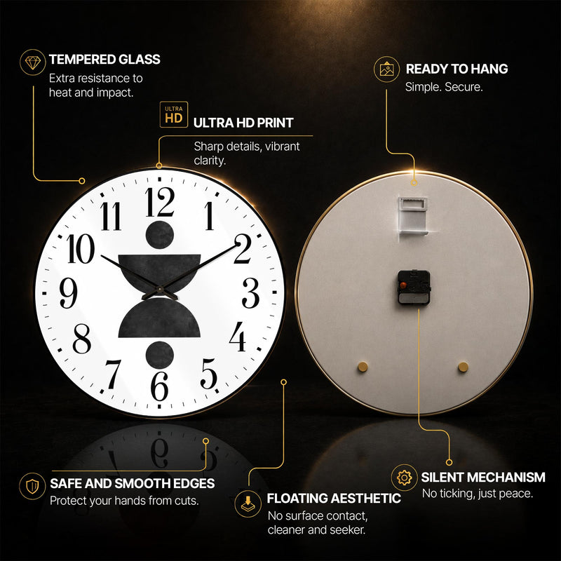 Monochrome Hourglass — tempered glass, ultra HD print, ready to hang