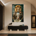 Artronauts Glass Print 12x18 cm | 4.7"x7.1" / Silver Floral Gentleman Lion Glass Wall Art