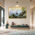 Coastal Sailboat Cove with gold frame