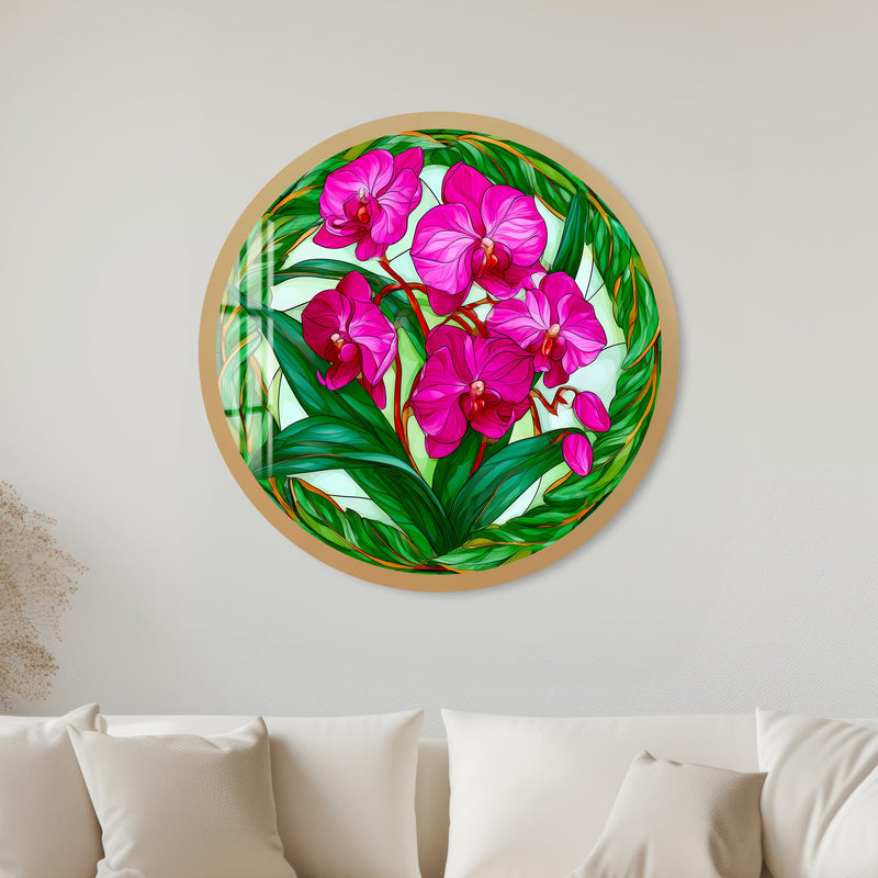 Vibrant Orchid Garden with gold frame