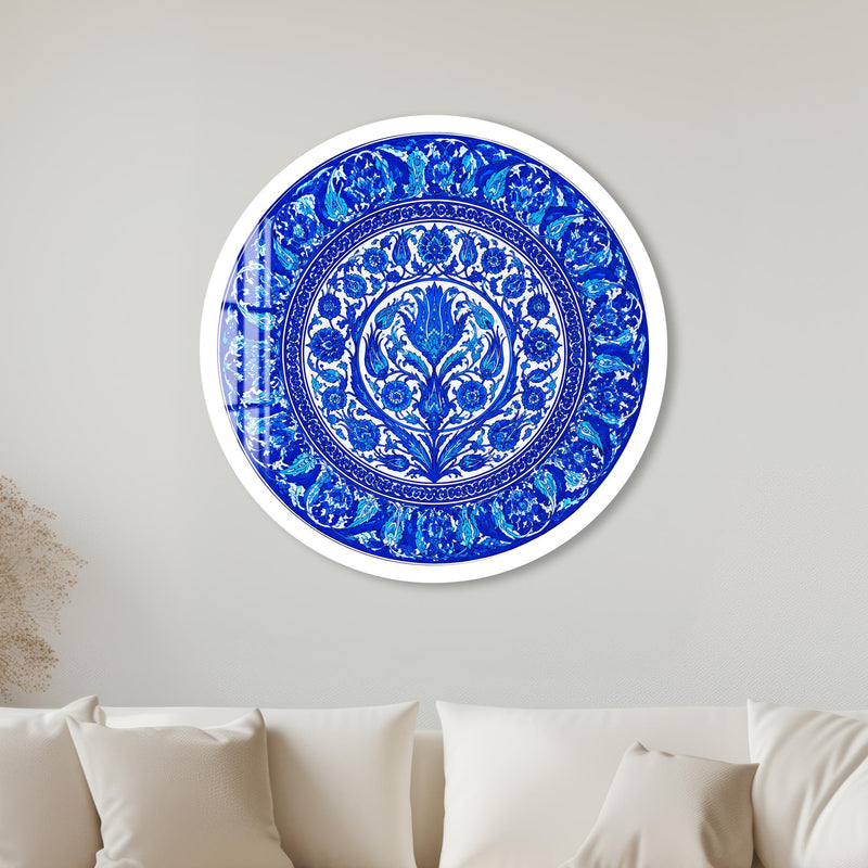 Cobalt Floral Medallion with white frame