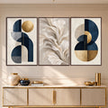 Navy Gold Floral with walnut frame