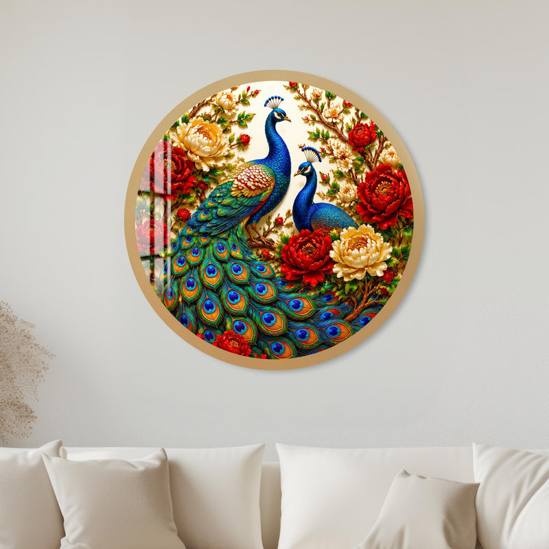 Peacocks In Bloom with gold frame