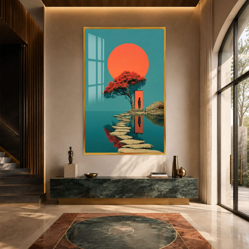 Artronauts Glass Print 12x18 cm | 4.7"x7.1" / Gold Portal at Sunset Glass Wall Art