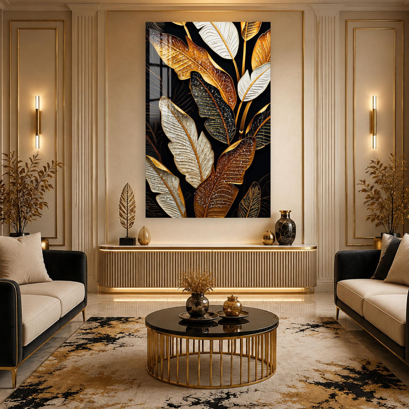 Artronauts Glass Print Gilded Tropical Leaves Glass Wall Art