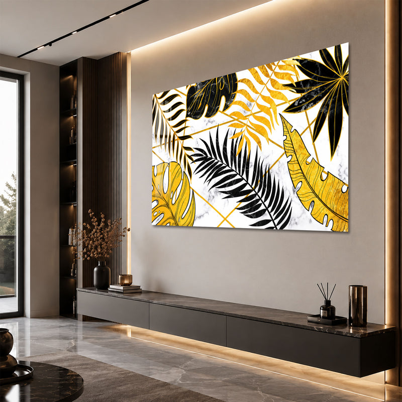 Gold and Black Tropical Leaves angled lifestyle view