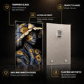 Gilded Sunflower Muse — tempered glass, ultra HD print, ready to hang