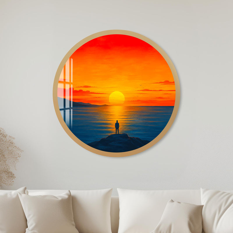 Solitary Sunset Vigil with gold frame