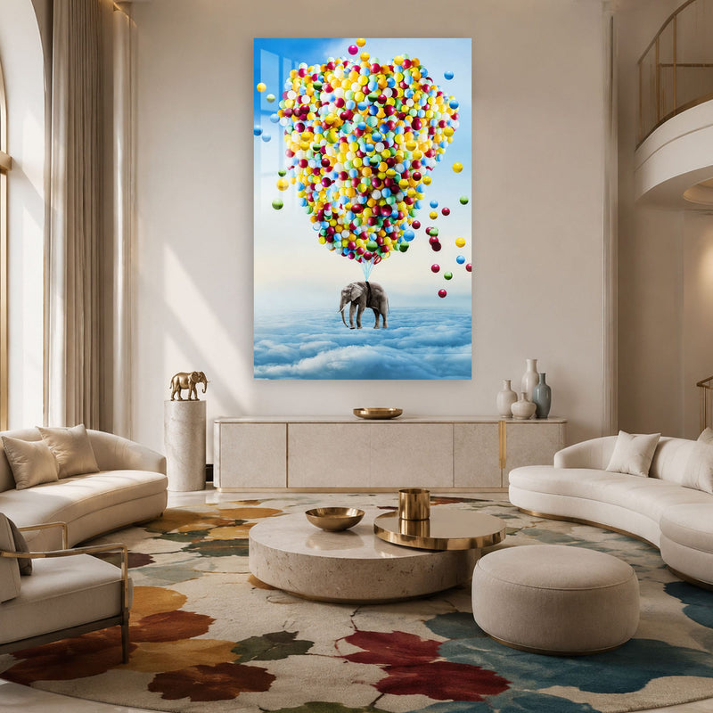 Artronauts Glass Print Elephant Balloon Adventure Glass Wall Art