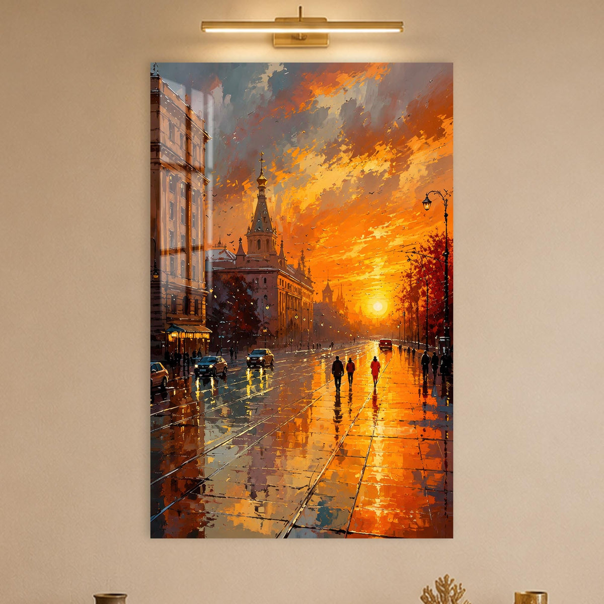 Rainy City Sunset in a modern room