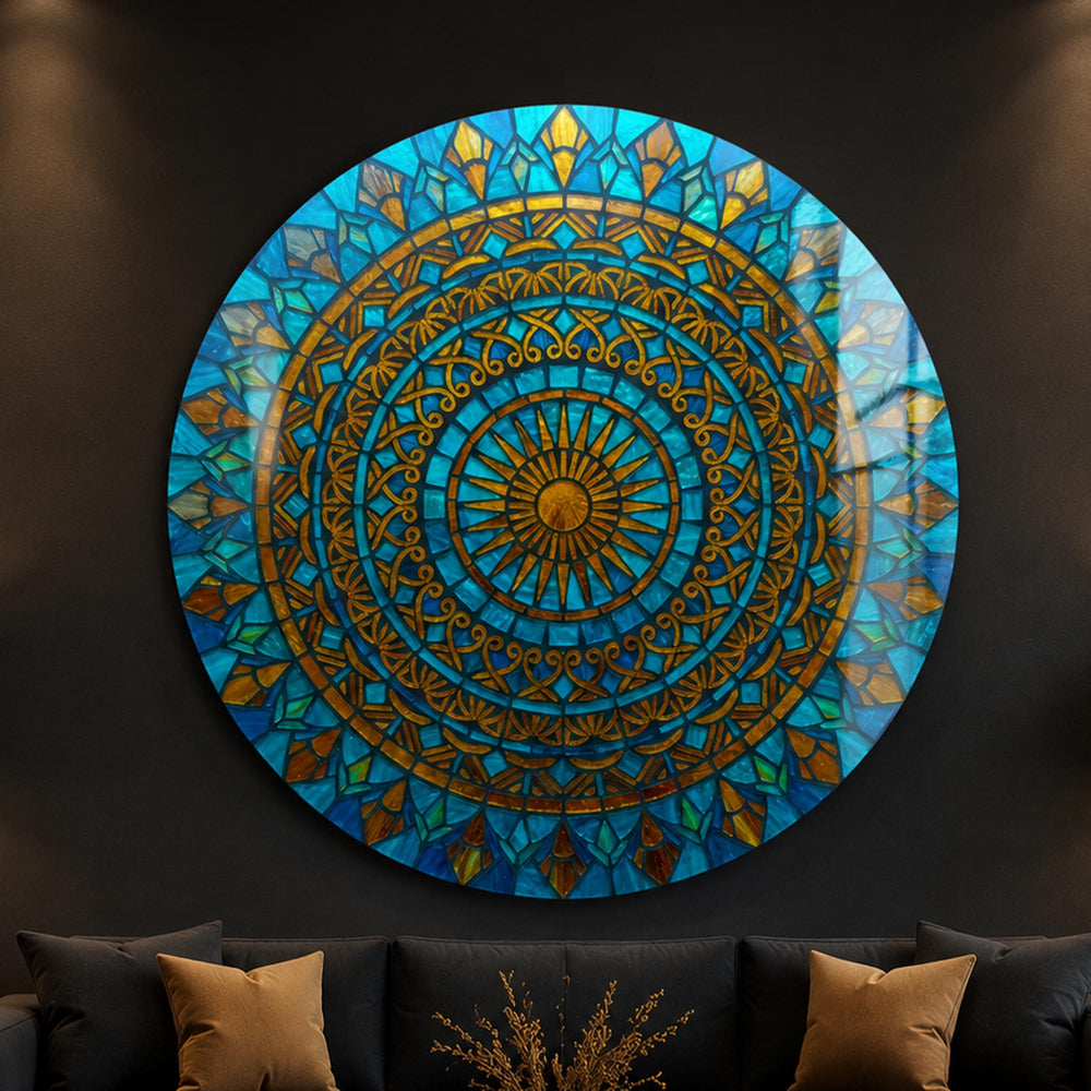 Turquoise Mosaic Mandala V in a modern room