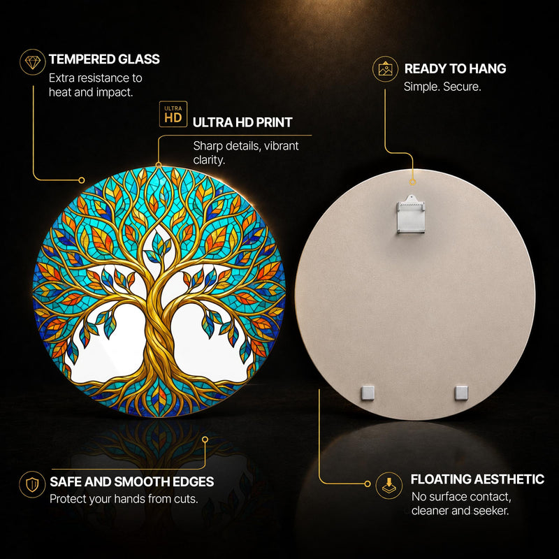Autumn Gold Tree Of Life — tempered glass, ultra HD print, ready to hang