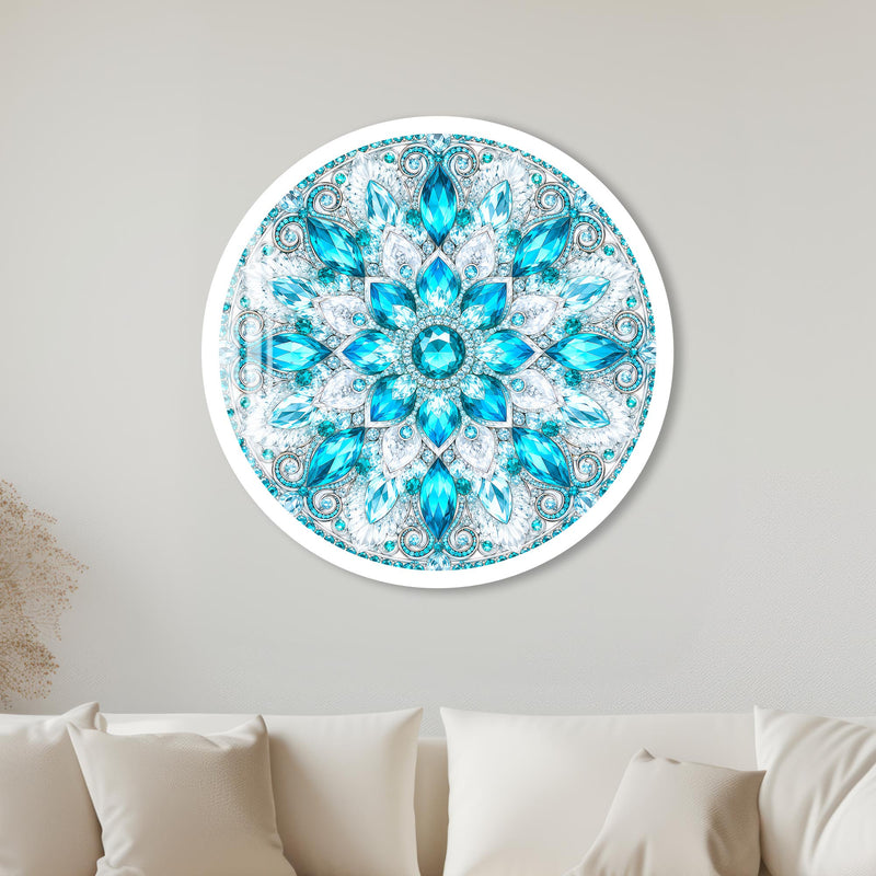 Aqua Crystal Mandala with white frame