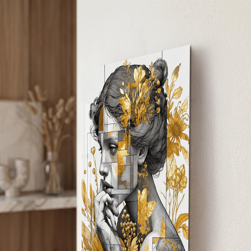 Artronauts Glass Print Golden Botanical Muse Glass Wall Art