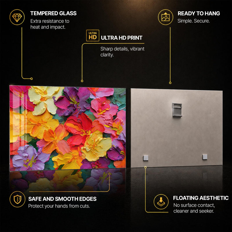 Vibrant Painted Blooms — tempered glass, ultra HD print, ready to hang