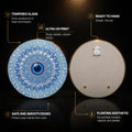 Crystal Mandala Blue Eye — tempered glass, ultra HD print, ready to hang