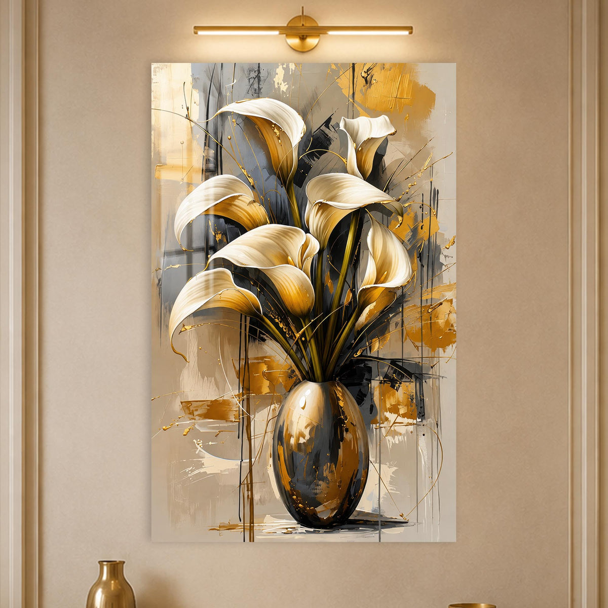 Golden Calla Lily Vase in a modern room