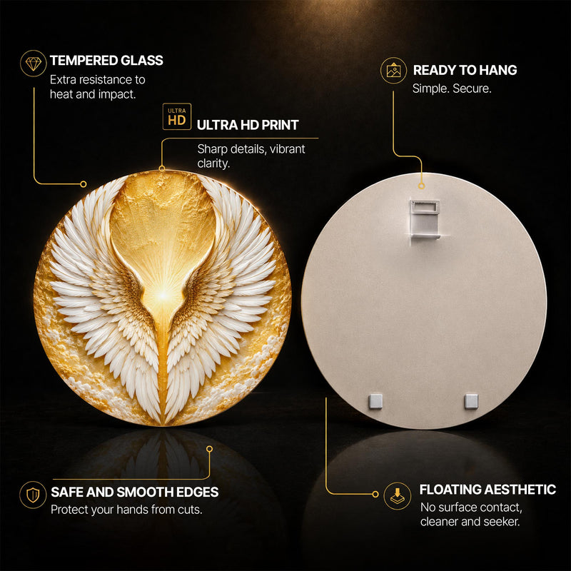 Celestial Angel Wings — tempered glass, ultra HD print, ready to hang