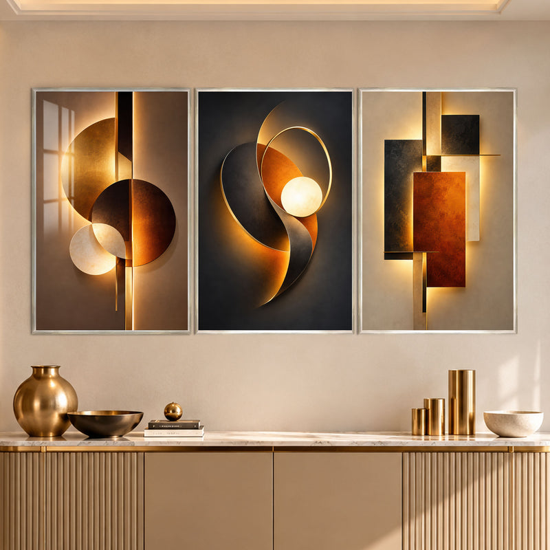 Golden Abstract Harmony with silver frame