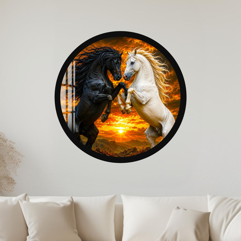 Stallions At Sunset with black frame