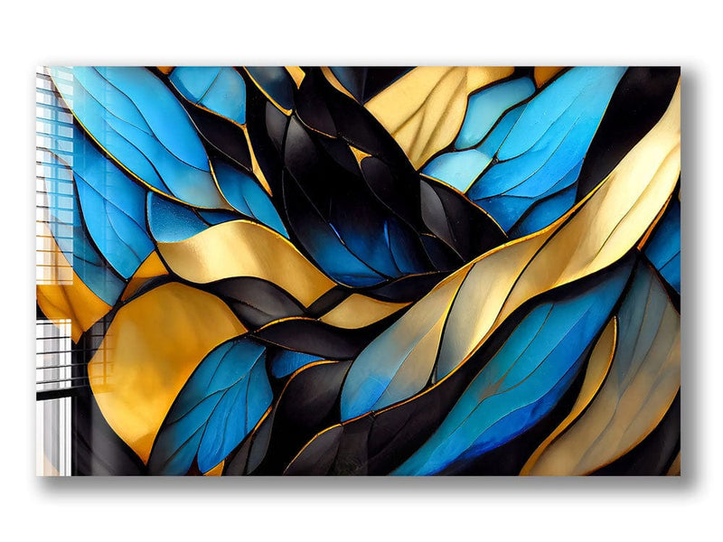 Artronauts Glass Print Blue & Golden Abstract