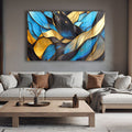 Artronauts Glass Print Blue & Golden Abstract