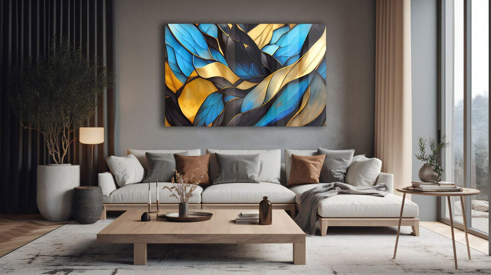 Artronauts Glass Print Blue & Golden Abstract