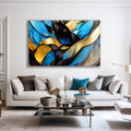 Artronauts Glass Print Blue & Golden Abstract