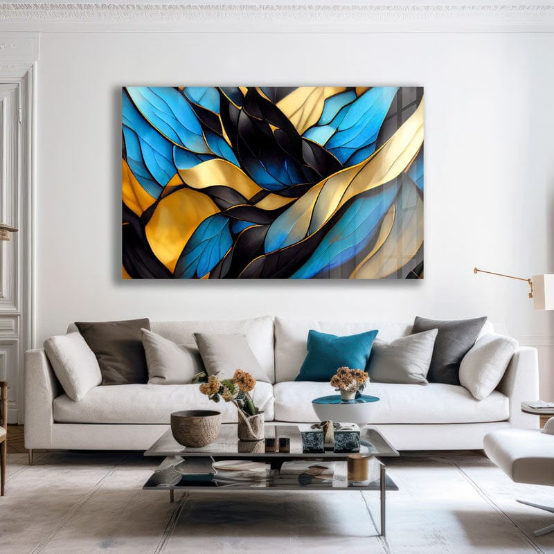 Artronauts Glass Print Blue & Golden Abstract