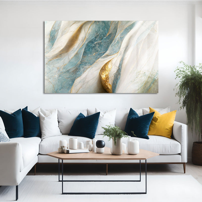 Artronauts Glass Print Blue & Golden Marble Design