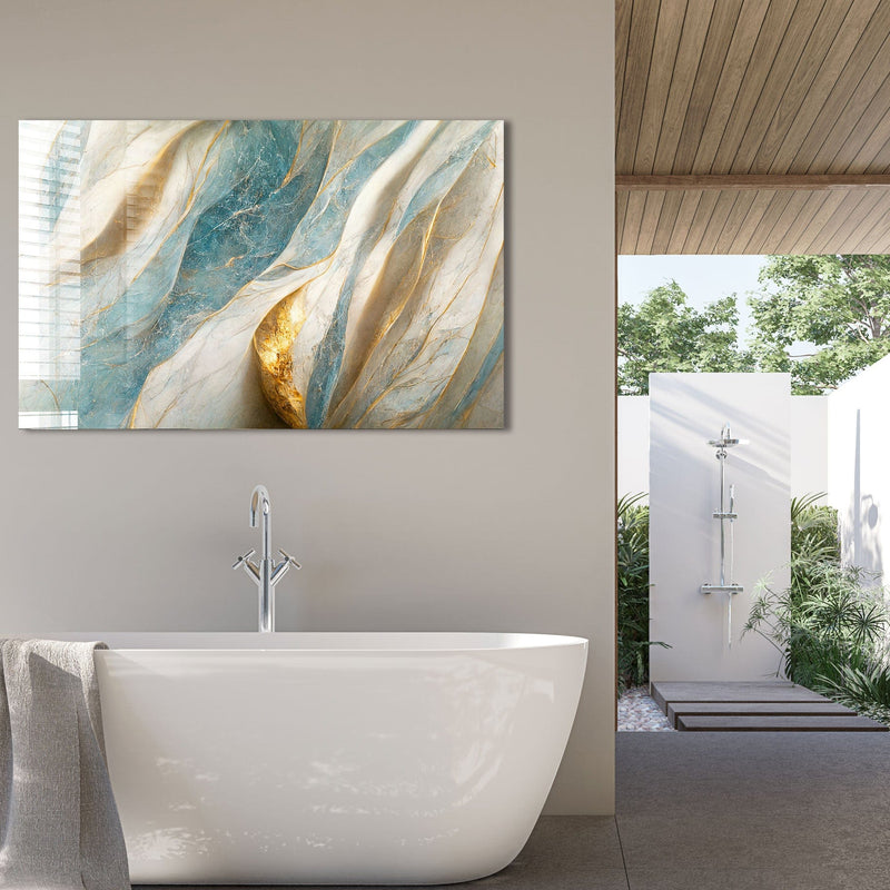 Artronauts Glass Print Blue & Golden Marble Design