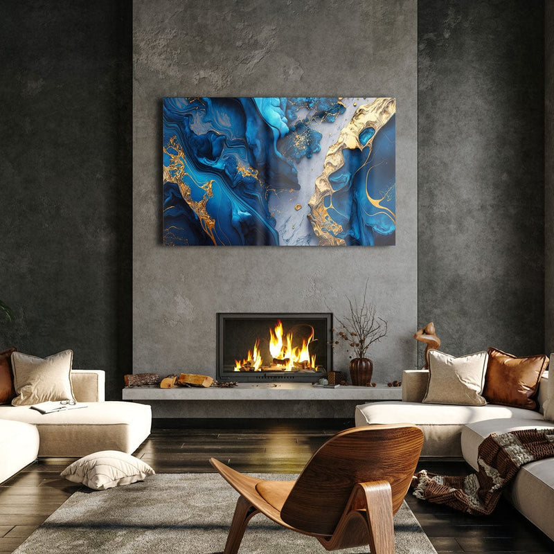 Artronauts Glass Print Blue & Golden Lava Abstract