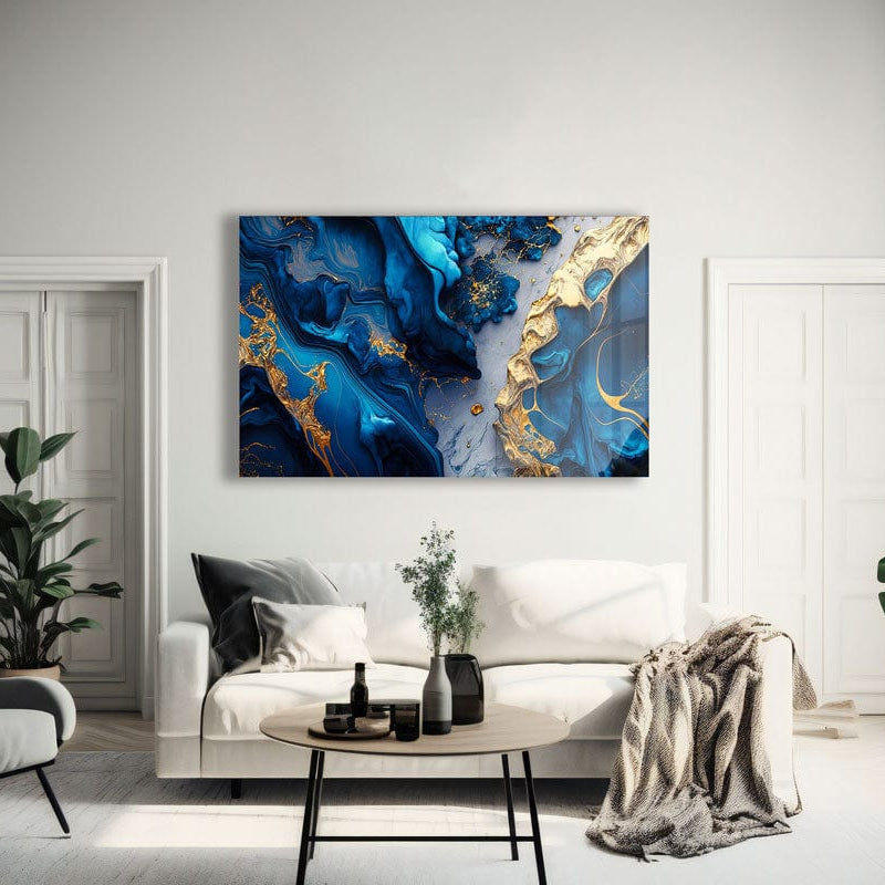 Artronauts Glass Print Blue & Golden Lava Abstract