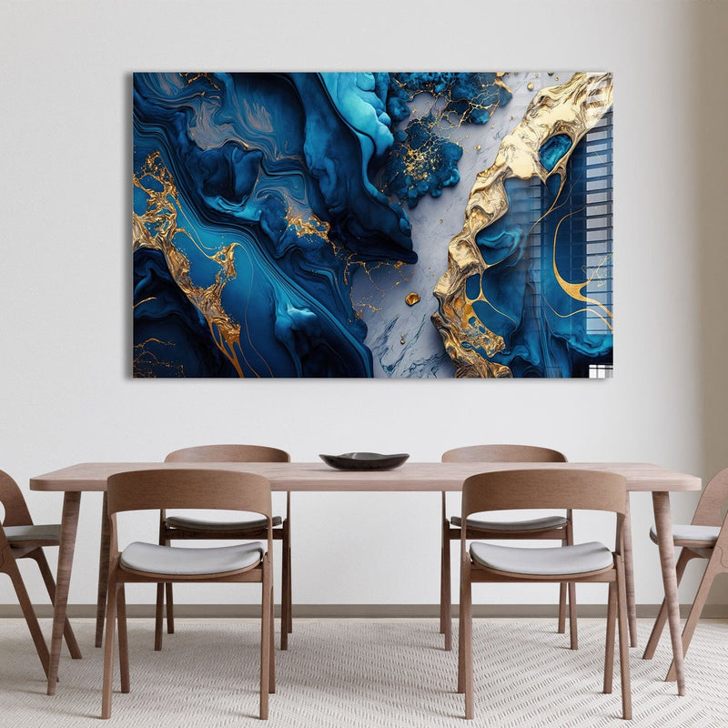 Artronauts Glass Print Blue & Golden Lava Abstract