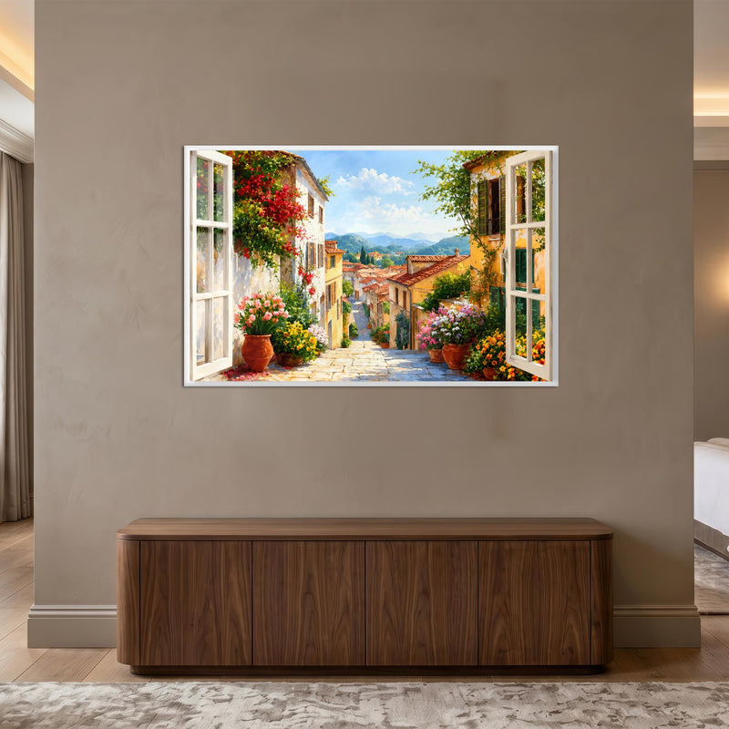 Tuscan Window View with white frame
