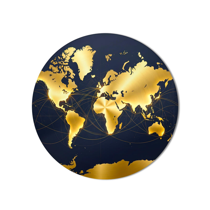 Gold World Map On Navy product shot on white background