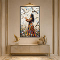 Woman Among Flying Birds with black frame