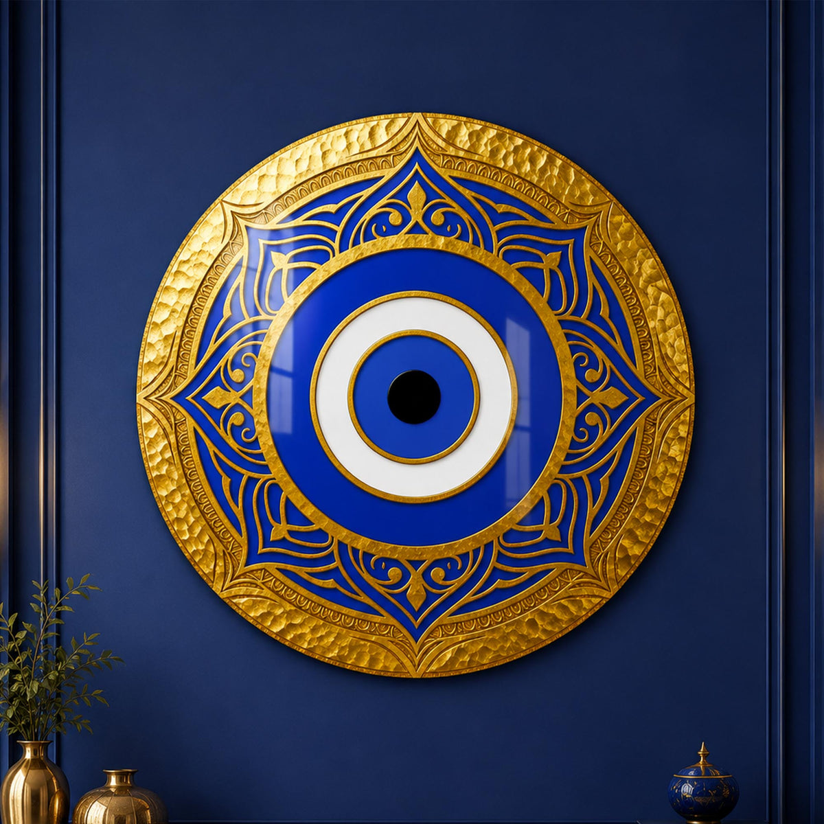 Royal Blue Evil Eye — tempered glass, ultra HD print, ready to hang