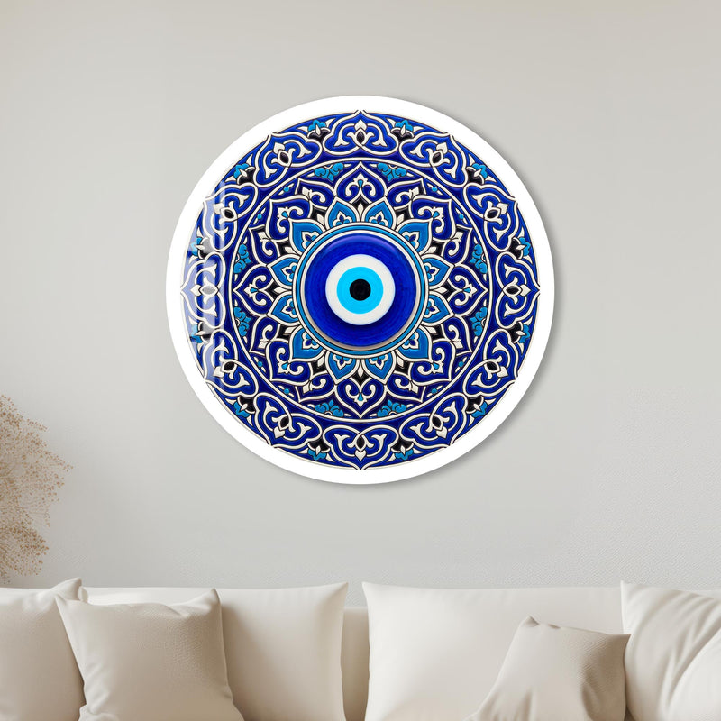 Blue Evil Eye Mandala with white frame