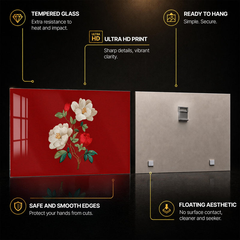 Crimson Floral Elegance — tempered glass, ultra HD print, ready to hang