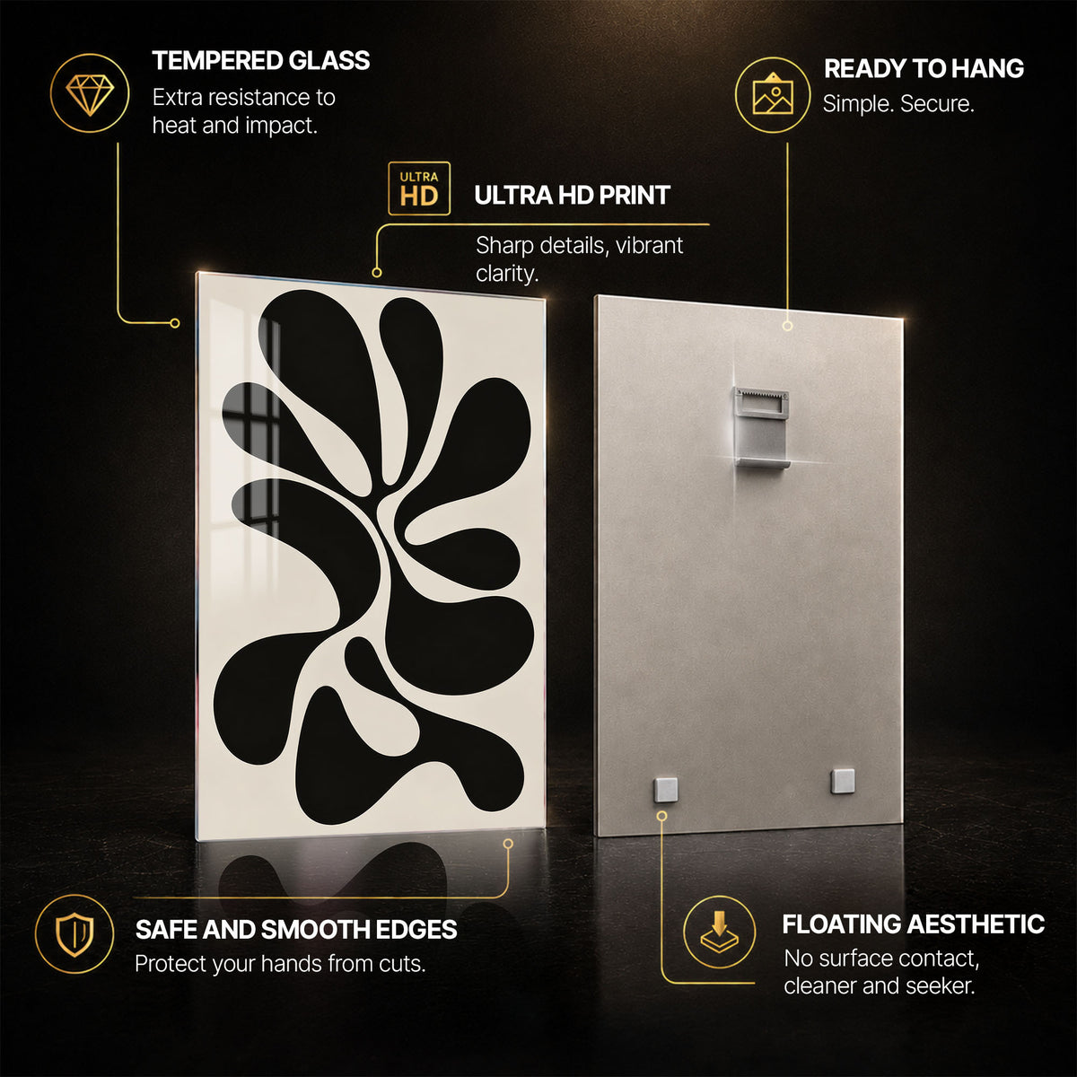 Organic Flow — tempered glass, ultra HD print, ready to hang