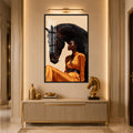 Woman Beside Black Horse with black frame