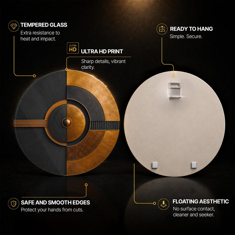 Copper Deco Rings — tempered glass, ultra HD print, ready to hang