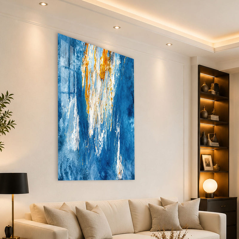 Artronauts Glass Print Gilded Blue Cascade Glass Wall Art