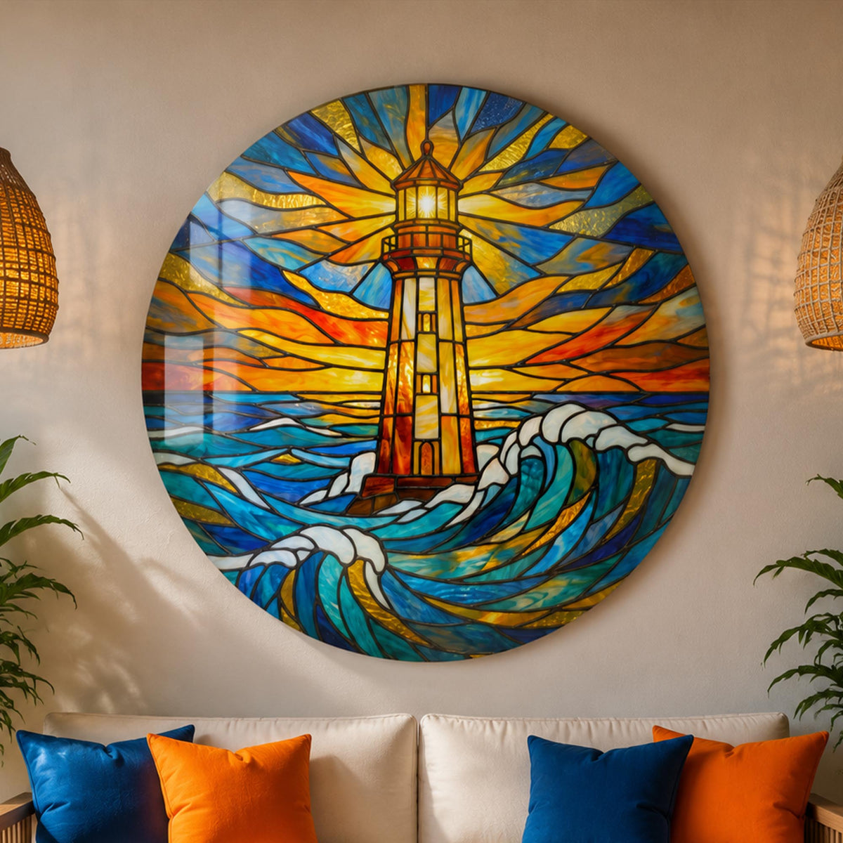 Beacon Through The Waves — tempered glass, ultra HD print, ready to hang