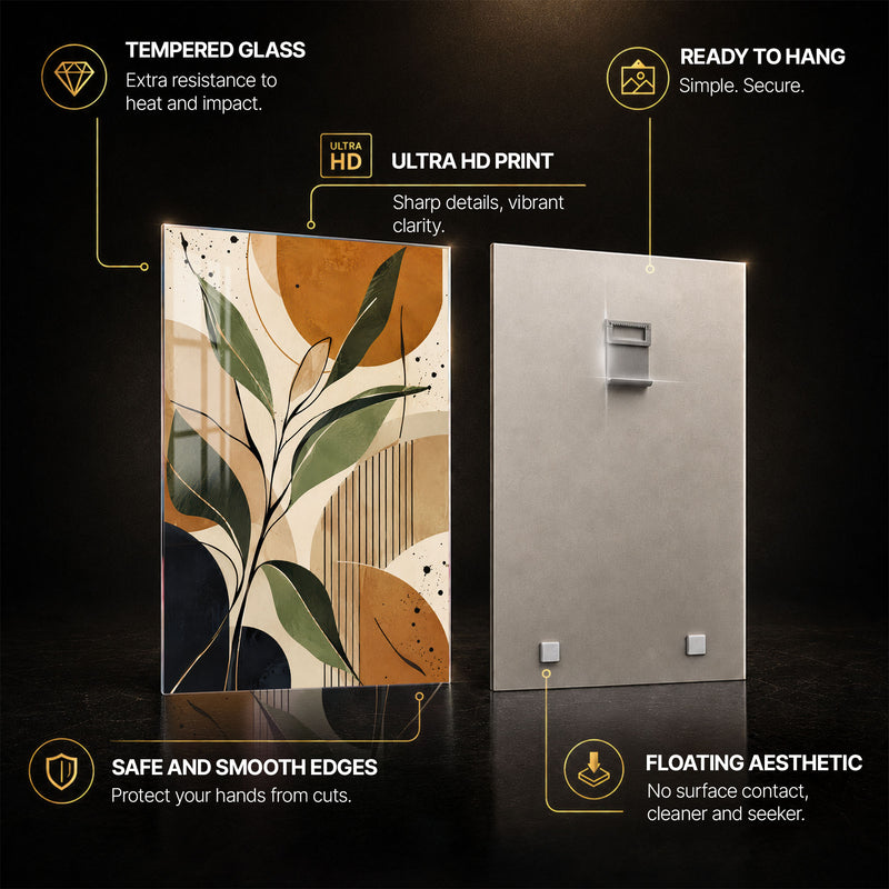 Earthy Botanical II — tempered glass, ultra HD print, ready to hang