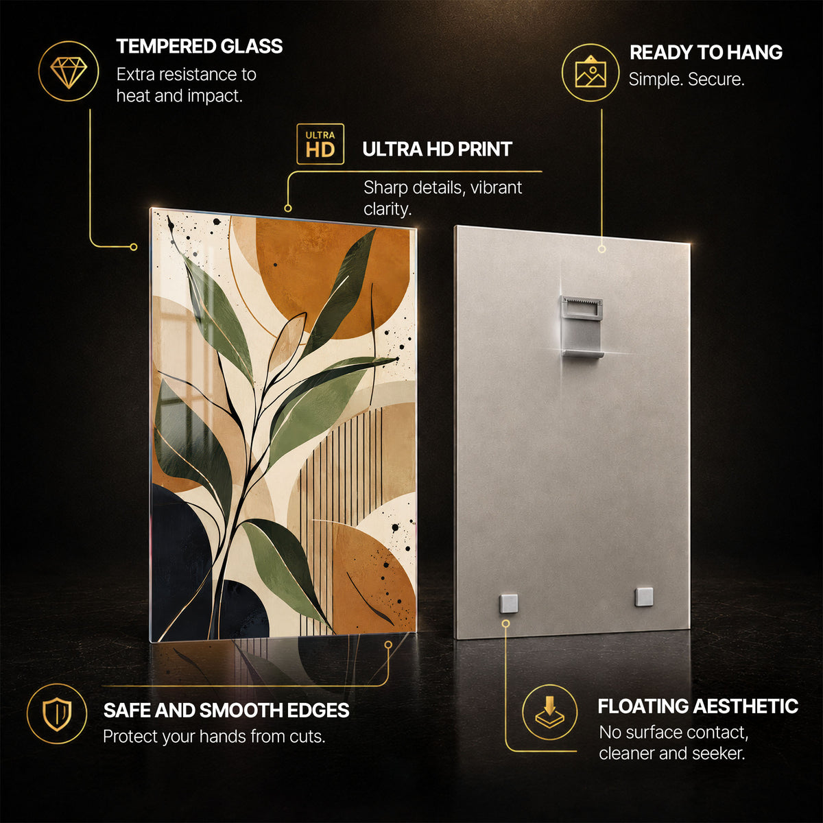 Earthy Botanical II — tempered glass, ultra HD print, ready to hang