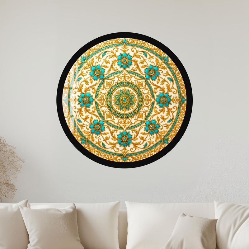 Turquoise Arabesque with gold frame