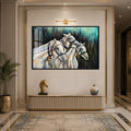 Artronauts Glass Print 18x12 cm | 7.1"x4.7" / Black Three White Horses Glass Wall Art