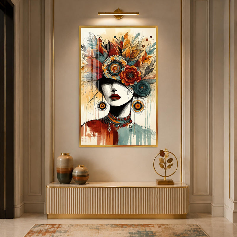 Floral Headdress Muse with gold frame